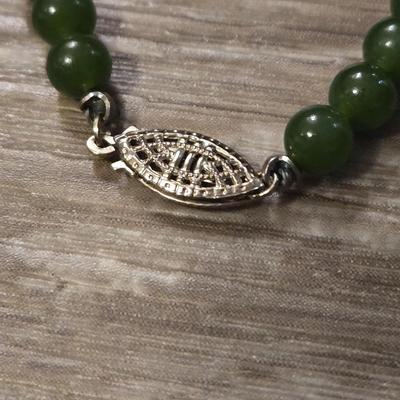 Sterling Clasp Spinach Jade Beaded Necklace