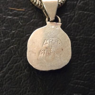 Signed Sterling Silver Necklace with a Turquoise Signed Pendant
