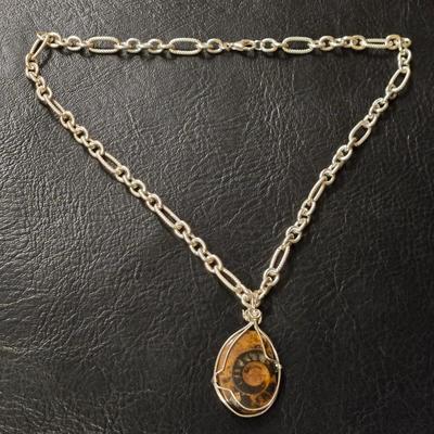 Sterling Silver Necklace with a Ammonite Pendant