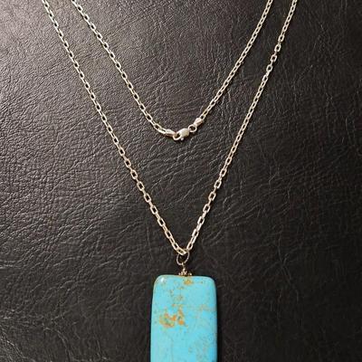 Sterling Silver Necklace with a Large Turquoise Pendant