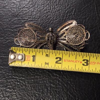 Antique Sterling Silver Large Filigree Butterfly Brooch