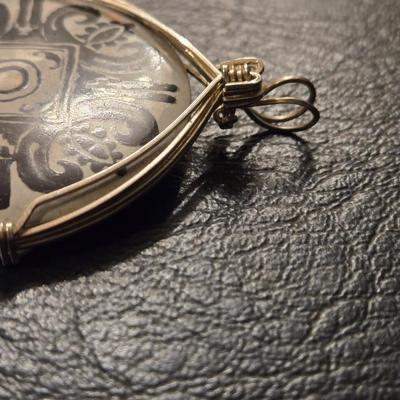 Sterling Silver Wrapped Handpainted Pendant