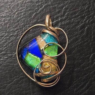 Sterling Silver Wrapped Glass Pendant