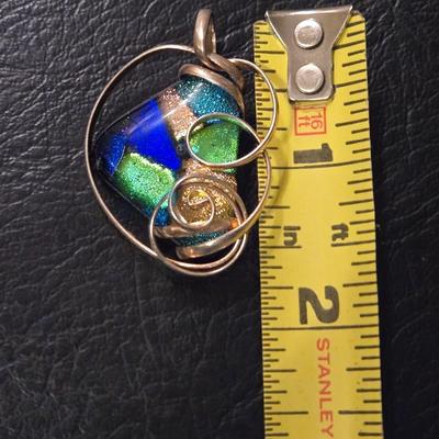 Sterling Silver Wrapped Glass Pendant
