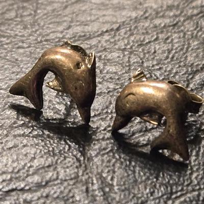 Sterling Silver Navy Pendant and Dolphin Earrings