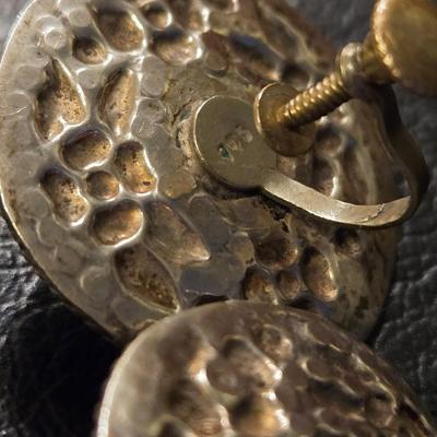 Vintage Sterling Silver Sombrero Screwback Earrings & Carved Mother of Pearl Ship Wheel Clip Ons