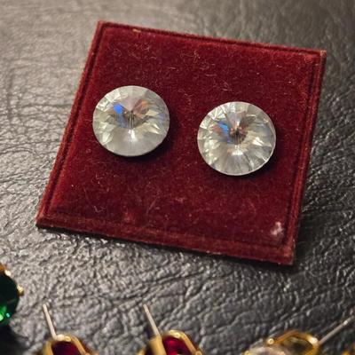 Green, Red, Clear Stud Earrings (4)
