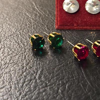 Green, Red, Clear Stud Earrings (4)