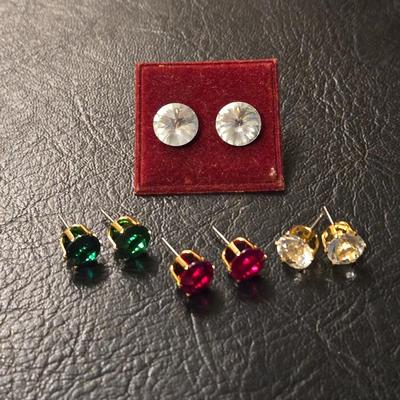 Green, Red, Clear Stud Earrings (4)