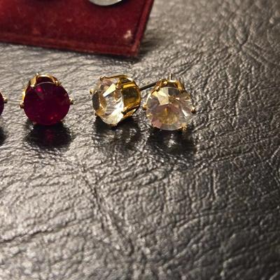 Green, Red, Clear Stud Earrings (4)