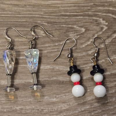 Snowman and Champagne Glass Beaded Earrings