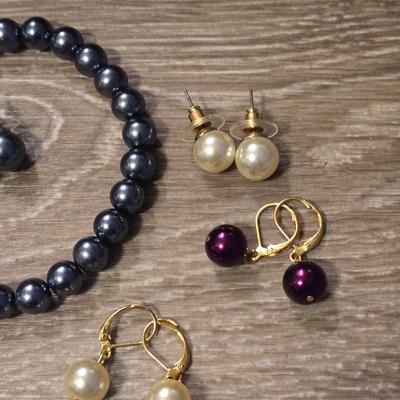 Faux Pearl Earrings and Bracelet