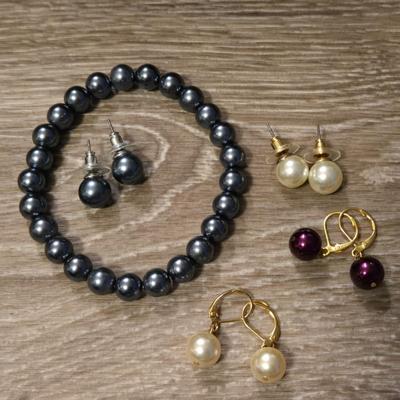 Faux Pearl Earrings and Bracelet