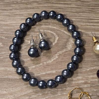 Faux Pearl Earrings and Bracelet