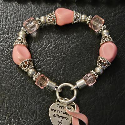 Breast Cancer Beaded Bracelet and Hearts Bracelet