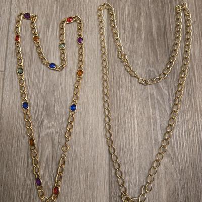 (2) Long Gold Fashion Necklaces