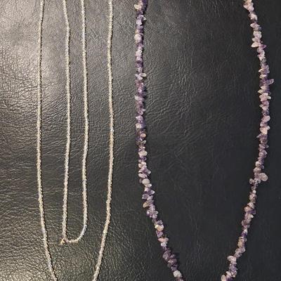 Long Amethyst Necklace & Crystal Necklace