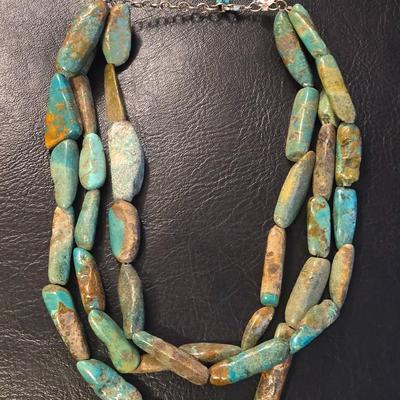 3 Strand Large Stone Turquoise Necklace