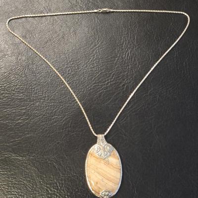 Sterling Silver Necklace with a Jasper Pendant