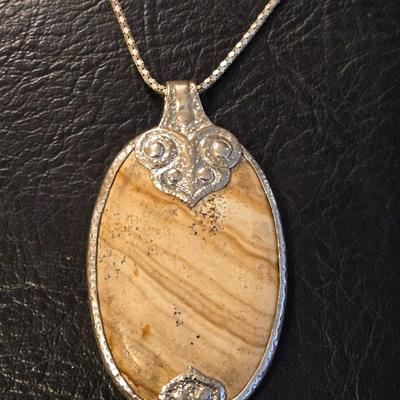 Sterling Silver Necklace with a Jasper Pendant