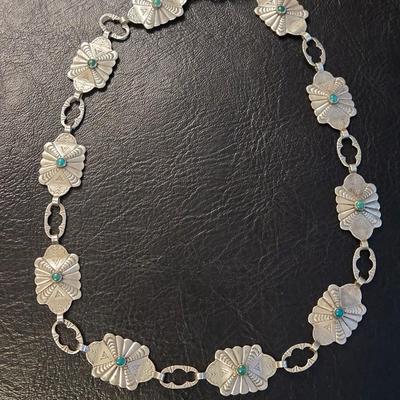 Native American Sterling Silver Turquoise Necklace, Bracelet, & Earrings Set