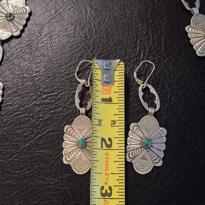 Native American Sterling Silver Turquoise Necklace, Bracelet, & Earrings Set