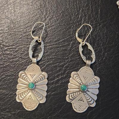 Native American Sterling Silver Turquoise Necklace, Bracelet, & Earrings Set