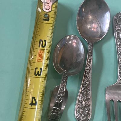 Sterling Repousse Childs Fork & Spoon + Others