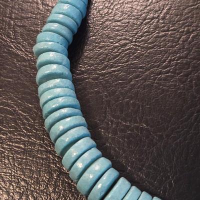 Wood Turquoise Colored Graduated Bead Necklace