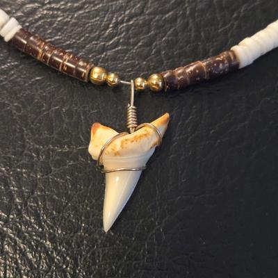 Vintage Heishi Necklace with a Tooth Pendant