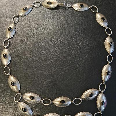 Native American Sterling Silver Concho and Onyx Necklace & Bracelet