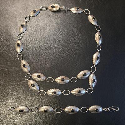 Native American Sterling Silver Concho and Onyx Necklace & Bracelet