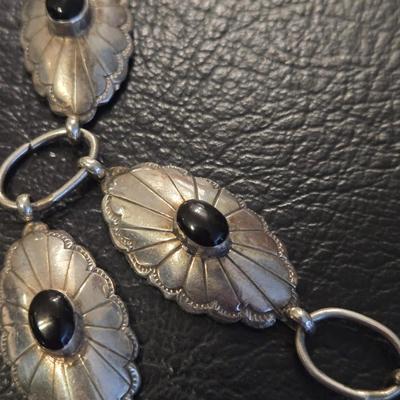 Native American Sterling Silver Concho and Onyx Necklace & Bracelet
