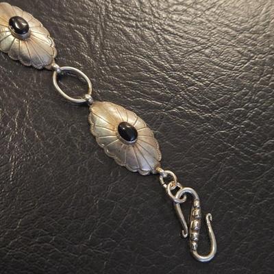 Native American Sterling Silver Concho and Onyx Necklace & Bracelet