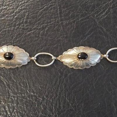 Native American Sterling Silver Concho and Onyx Necklace & Bracelet