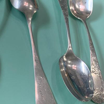 FIVE Floral Pattern Sterling Silver Spoons