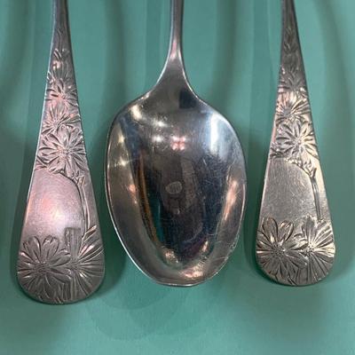 FIVE Floral Pattern Sterling Silver Spoons