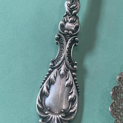 3 Ornate Filigree Sterling Silver Tomato / Sugar / Serving Spoons