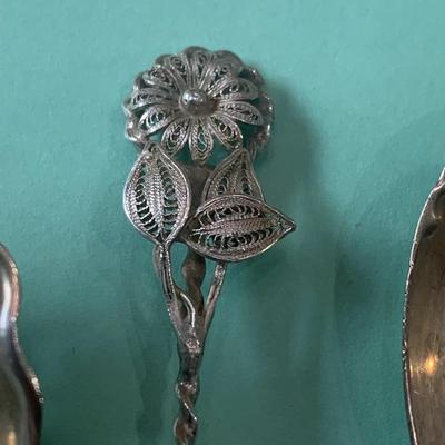 3 Ornate Filigree Sterling Silver Tomato / Sugar / Serving Spoons