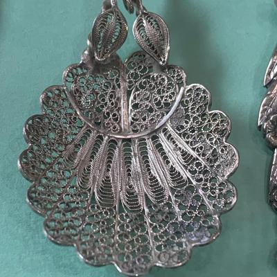 3 Ornate Filigree Sterling Silver Tomato / Sugar / Serving Spoons