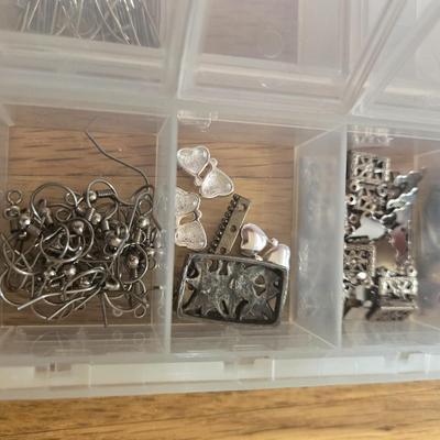Container of Silver Tone Jewelry Making Items