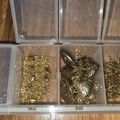 Container of Gold Tone Jewelry Making Items