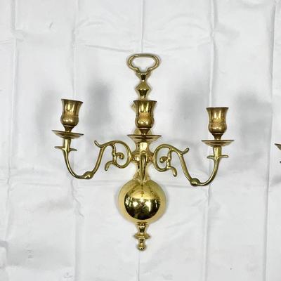 Lot W 672 Pair of Vintage Brass Wall Candelabras/ Three Arm Wall Sconce