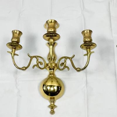 Lot W 672 Pair of Vintage Brass Wall Candelabras/ Three Arm Wall Sconce