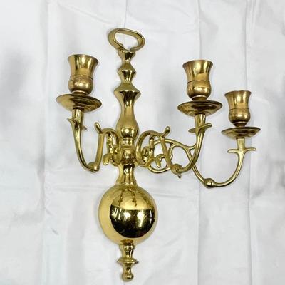 Lot W 672 Pair of Vintage Brass Wall Candelabras/ Three Arm Wall Sconce
