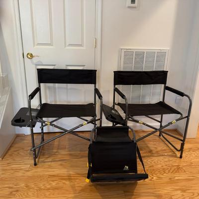 1063 Pair Of Ozark Trail Folding Chairs With Tray & One Stadium Seat
