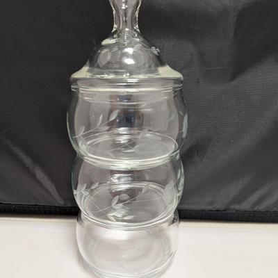 Princess House Heritage 3 Tier Stack-able Etched Covered Candy Dish #3 (DR)