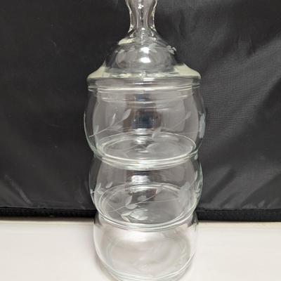 Princess House Heritage 3 Tier Stack-able Etched Covered Candy Dish #3 (DR)