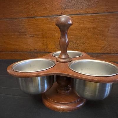 Vintage Wood & Stainless Steel Fondue Set