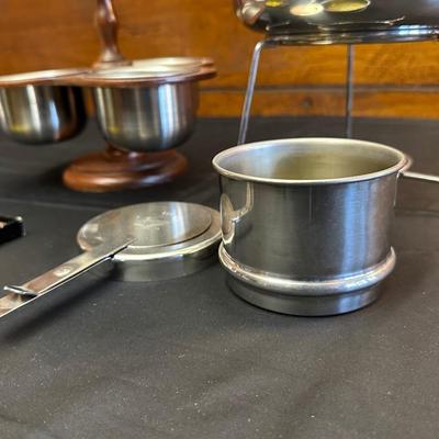 Vintage Wood & Stainless Steel Fondue Set